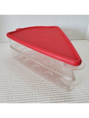 2 Tupperware Keep 'n Heat Pizza Slice Keeper Set Red 9.5x7 Stackable Container
